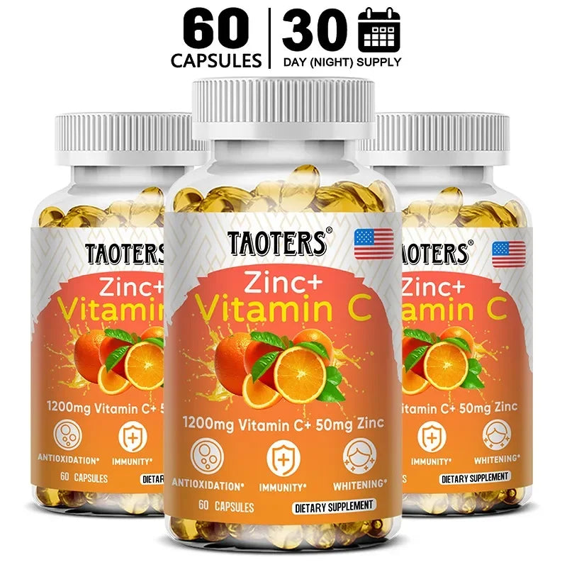 Taoters Supplément Vitamine C + Zinc - Haute Absorption - Système immunitaire, Vitamines pour la santé de la peau - Supplément Antioxydant