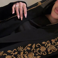 Dubai Abaya Large Kaftan Embroidery Hijab Luxury Beaded Muslim Abaya for Women French Dress Gold Embellished Open Abaya