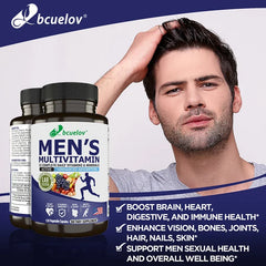 Bcuelov Suppléments vitamines et minéraux pour hommes – 26 combinaisons pour soutenir la santé immunitaire globale, végétalien