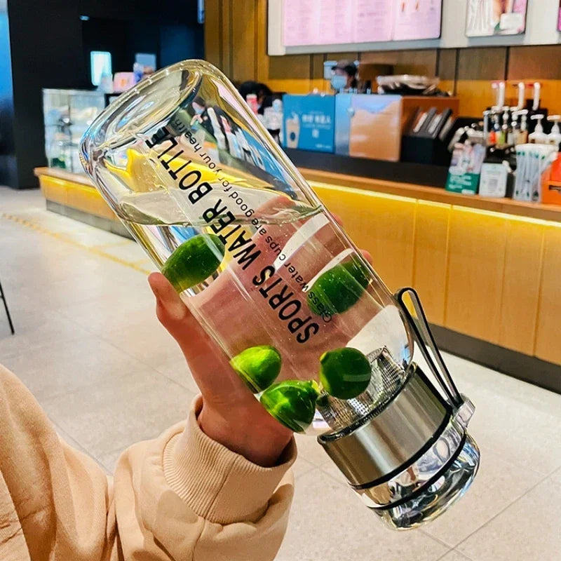Bouteille d'Eau en Verre de Grande Capacité, Transparente, pour le Lait, le Jus, pour l'Extérieur, Portable, Étanche, pour le Thé, 2L
