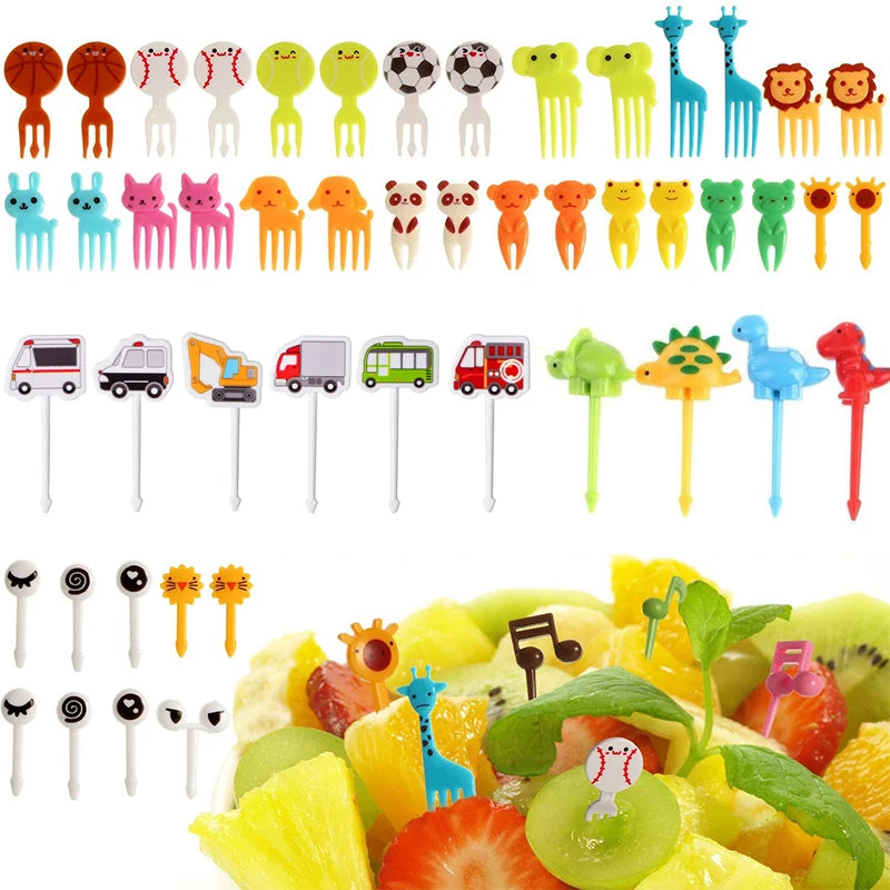 40 pièces fourchette à fruits dessin animé enfants gâteau cure-dents à fruits Mini fourchette à animaux en plastique de qualité alimentaire Bento déjeuner Bento accessoires décor de fête