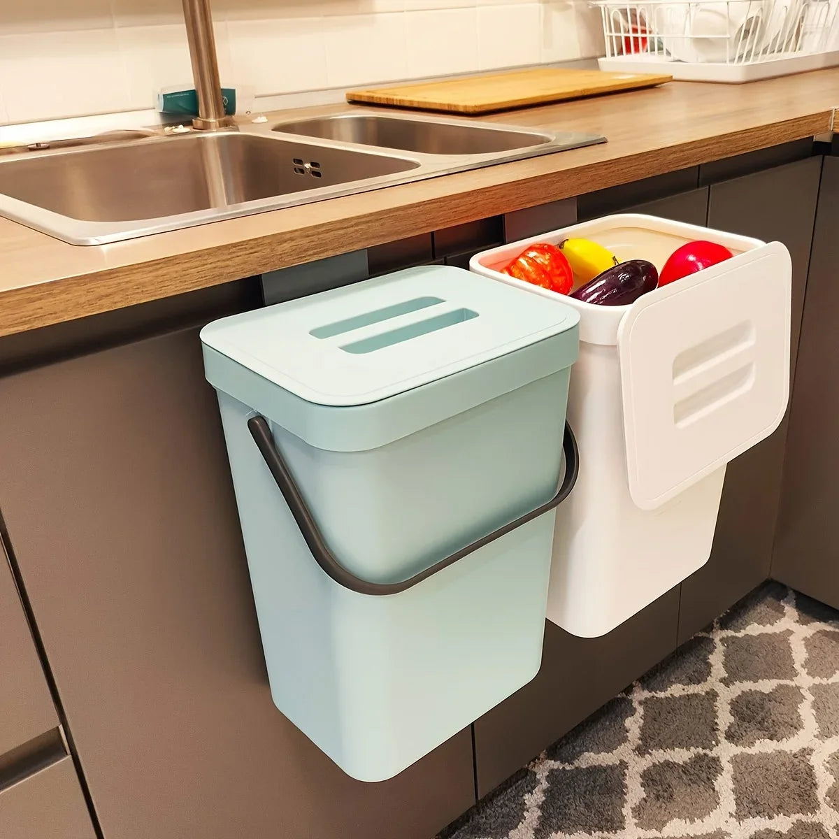 Poubelle de cuisine, petit poubelle de compost de comptoir avec couvercle, récipient de sucettes alimentaires sans odeur, poubelle murale