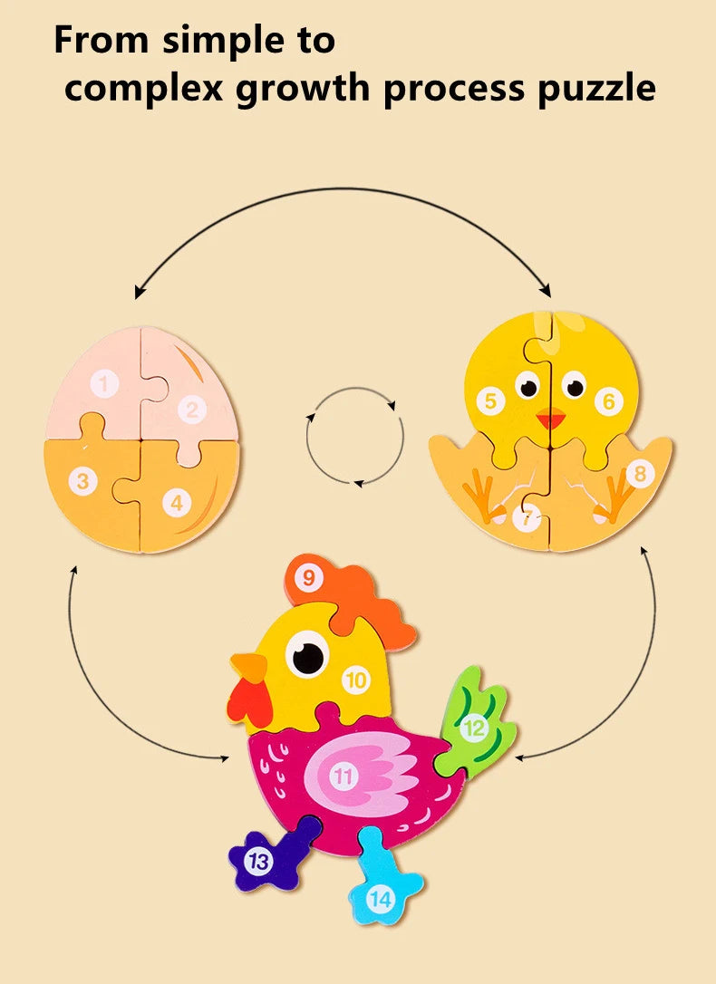 Jouet bébé en bois Puzzle 3D jouets cycle de vie puzzle dessin animé Puzzle pour enfants bébé éducation précoce Intelligence pour les enfants