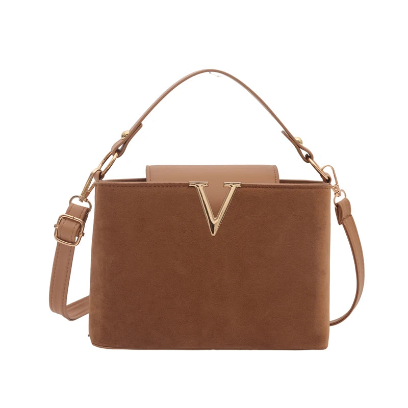 Fashionable mini suede bag for women, faux suede tote bag, decorative handbag with locking buckle, shoulder bags 