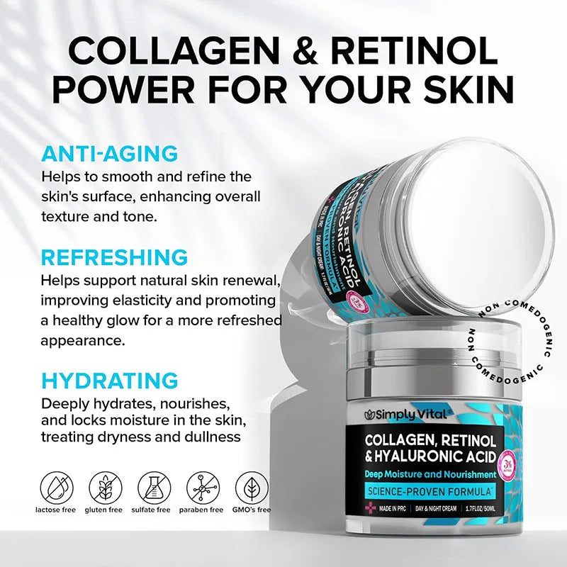 Crème hydratante déformable au rétinol pour le visage, soin de la peau au collagène, acide hyaluronique, nourrissant en profondeur, jour et nuit, 50ml