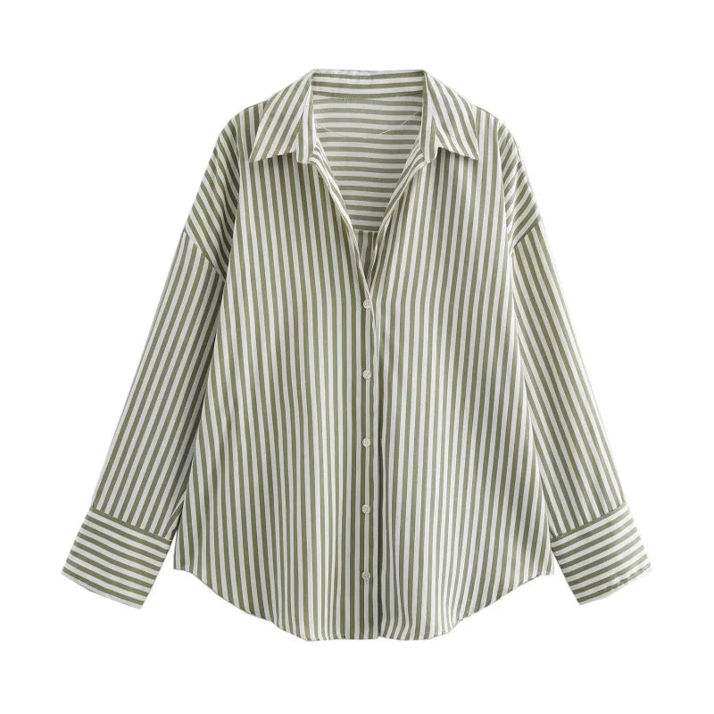 ETJ 2025 femmes printemps nouvelle mode européenne-américaine rayé à manches longues revers version ample popeline chemise sélection multicolore