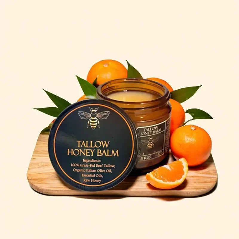 Baume Tallow de boeuf alimenté en herbe biologique, crème hydratante au miel cru pour une peau douce et lisse, hydratant entièrement naturel fait à la main