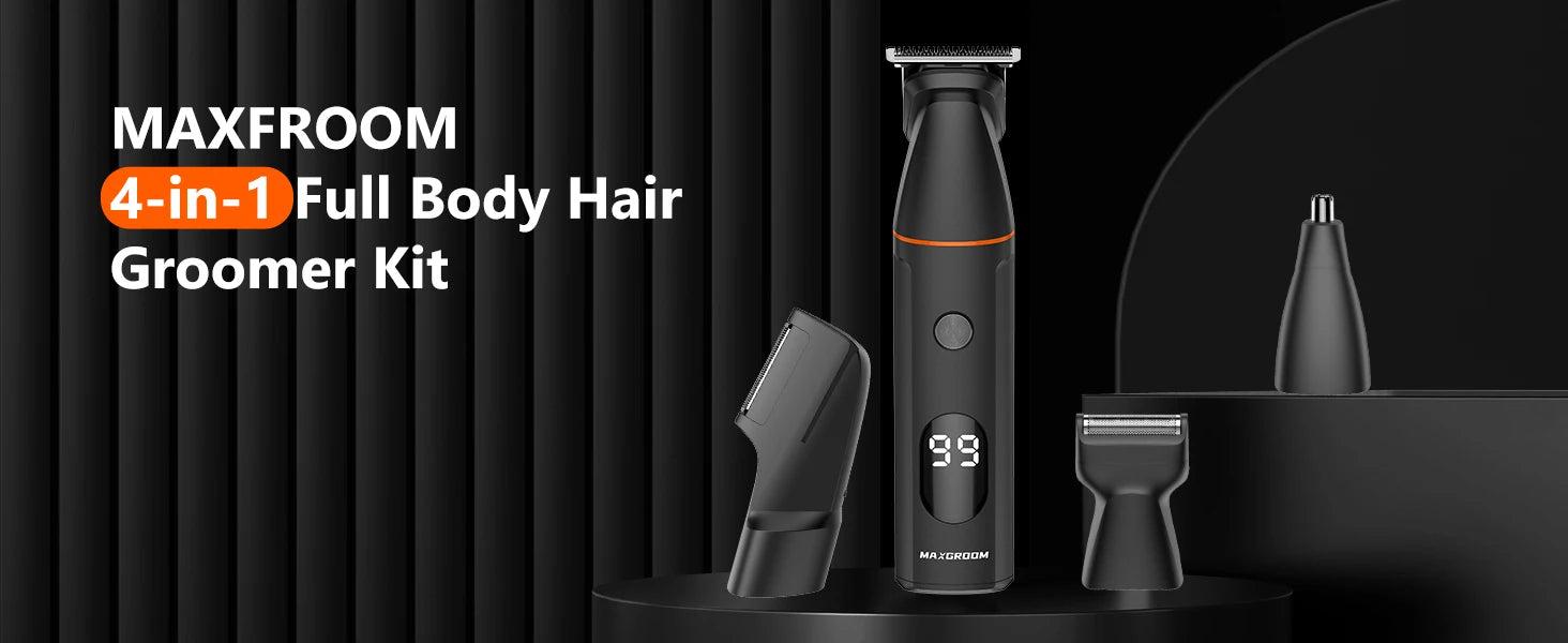 MAXGROOM Kit tondeuse à cheveux pour hommes rasoir pubien cheveux nez tondeuse à barbe électrique IPX6 étanche aine 4 en 1 rasoir pour homme
