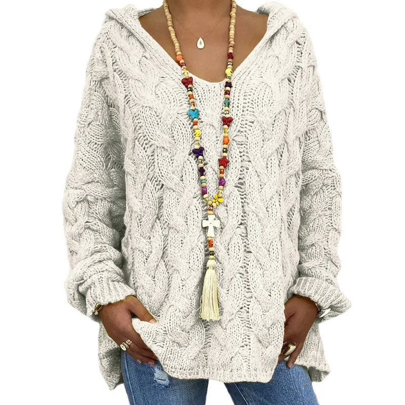 20 Colors Women's Loose Twist Knot Knitted Sweaters Autumn Winter Women's Hooded Knit Pullover Coats XXBLH-1058