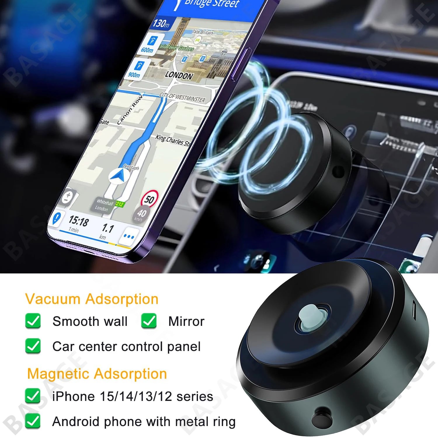 Support magnétique pour téléphone portable, 360 ° Support de téléphone portable de voiture magnétique de rotation, support de téléphone de voiture magnétique d'aspiration d'air