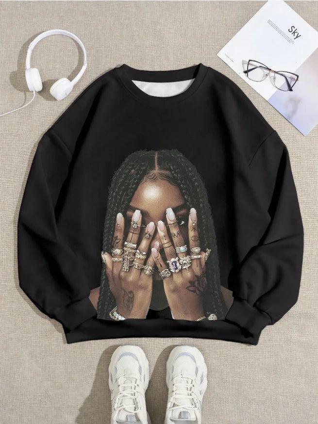 Sweat à capuche à col rond pour femmes et adultes, chemise numérique surdimensionnée, style Hip Hop, Punk Y2k, automne/hiver 25/26, pour adultes et enfants, même Style