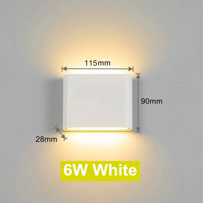 6W 12W mur LED lampe extérieure étanche éclairage de jardin en aluminium AC86-265V intérieur chambre salon escaliers applique murale