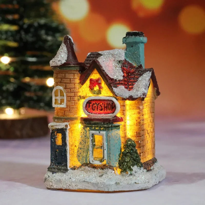 Christmas decoration house LED light durable Christmas ornaments small resin mini house miniature village building for home children gift