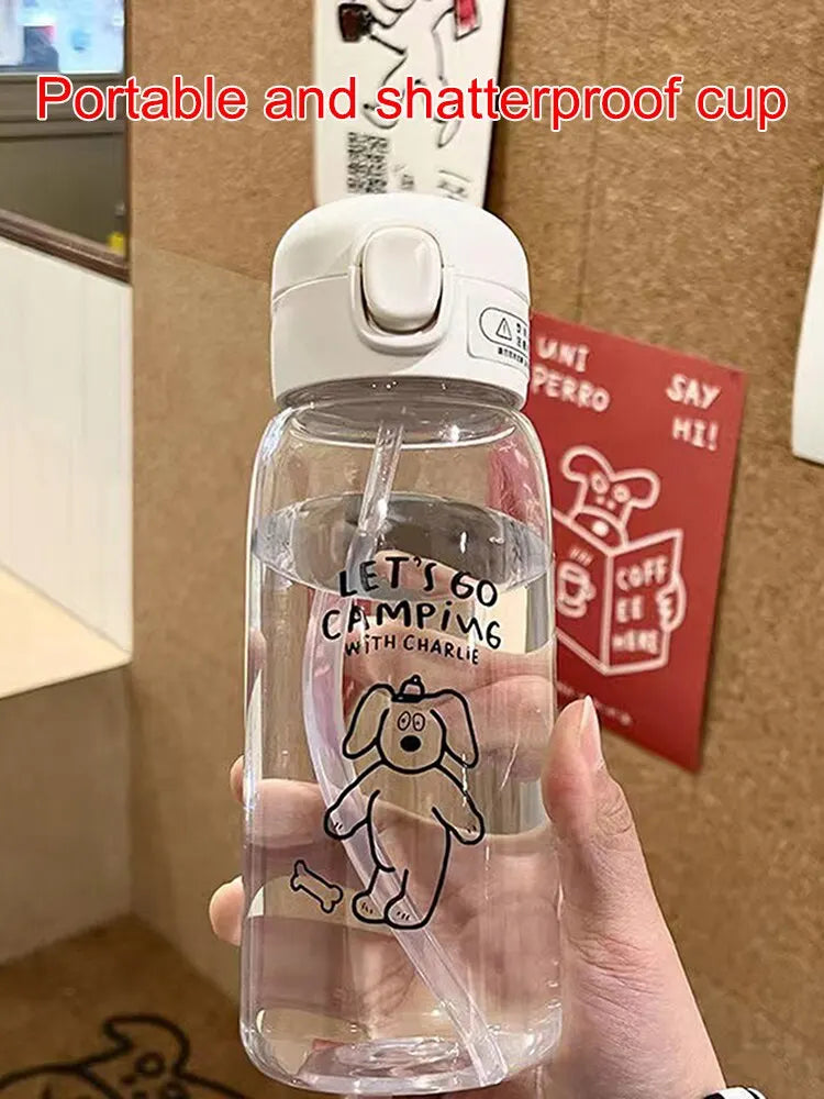 Bouteille d'Eau en Plastique avec Paille, Simple, Grande Capacité, Portable, Degré de Chute, Tasse Portable, Dessin Animé, Ventouse de Glace