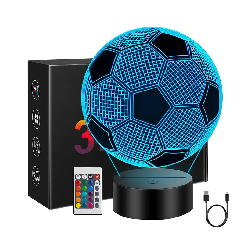 Veilleuse de Football pour enfants avec télécommande, 7 couleurs changeantes, cadeau d'anniversaire, de noël, de saint-valentin, Fan de Sport pour garçons et filles