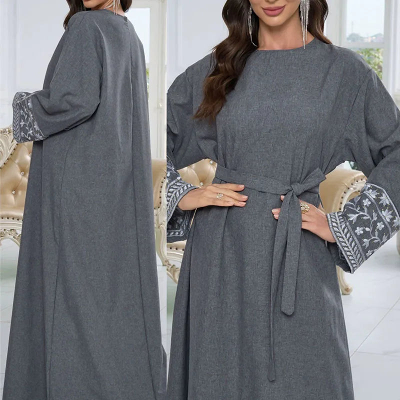 Abaya islamique brodé de fleurs pour femmes, Chic avec ceinture gratuite, Robes Maxi musulmanes de haute qualité, vêtements islamiques élégants Eid Ramadan