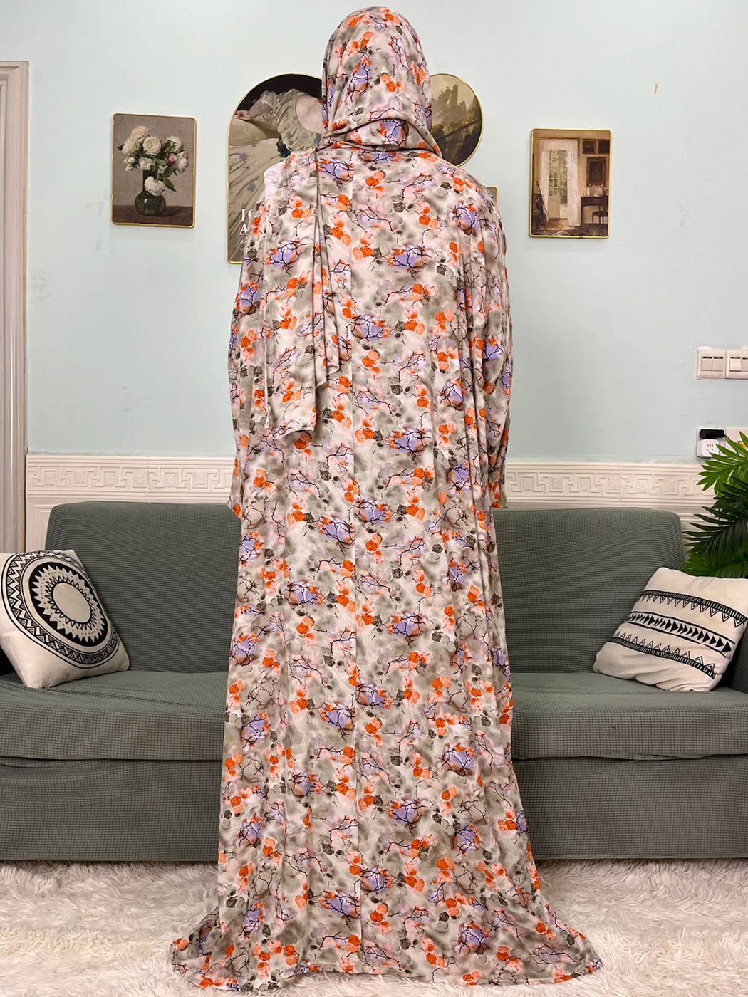 Abayas musulmanes en coton pour femmes, vêtement de prière traditionnel à fleurs pour Ramadan, Caftan africain, Marocain, Robe connectée, foulard