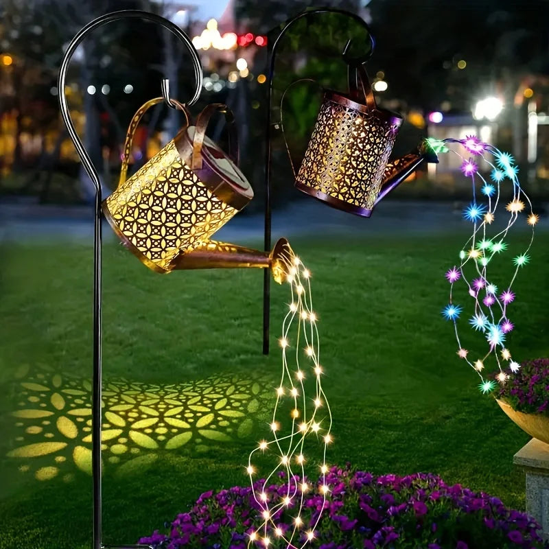 Solar Watering Can Outdoor Waterproof Shower Light LED Fairy Art for Garden Walkway Patio Lawn Decor Lighting