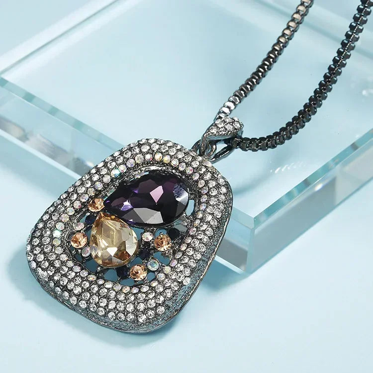Colliers longs avec pendentif trapézoïdal en pierre semi-précieuse pour femmes, Vintage carré géométrique, cadeaux féminins, bijoux, nouvelle collection 2025