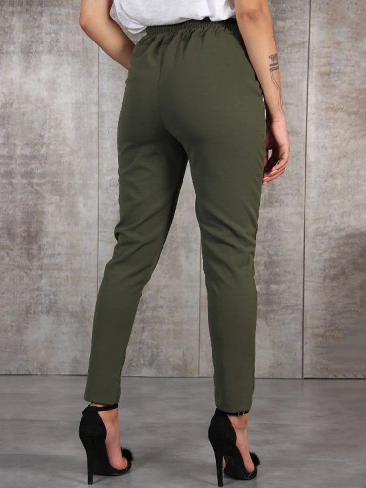BornToGirl printemps été automne décontracté mince en mousseline de soie pantalon mince pour les femmes taille haute noir kaki vert pantalon femme pantalon