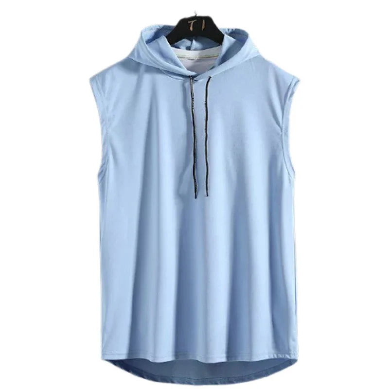 Hommes cravate col à capuche sans manches gilets mâle été ample solide Hip Hop t-shirt hauts