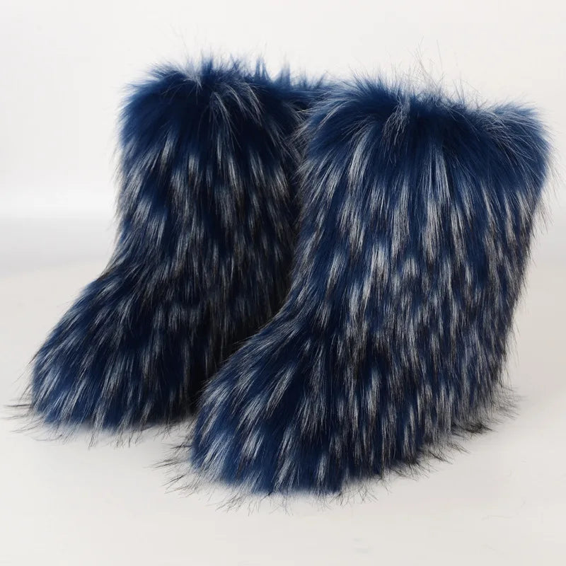 Bottes de neige d'hiver pour femmes en plein air de luxe fourrure fausse fourrure de renard bottes femme en peluche chaud plate-forme chaussures nouvelle mode Bottes grande taille 46