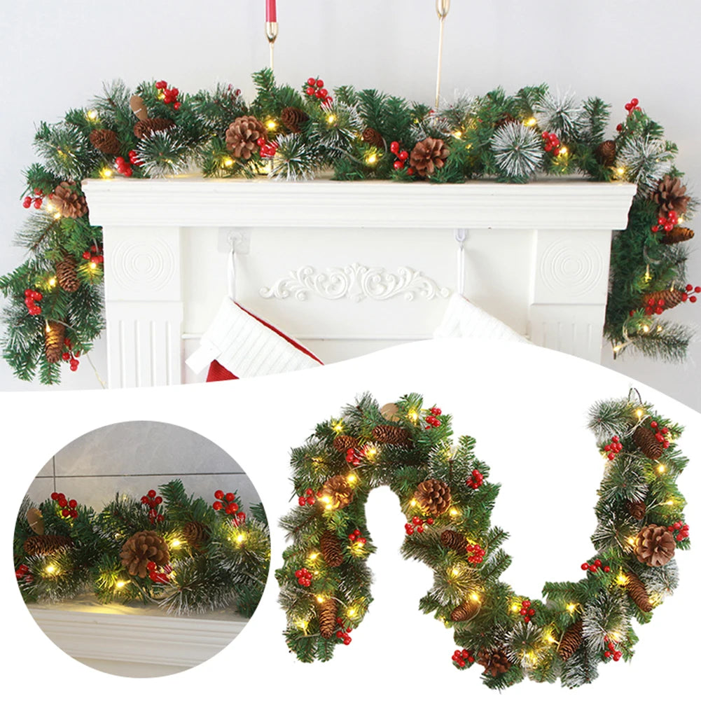 Rattan Festival Garland, 1.8/2.7M, Red Berry Branches, Elegant Party Decoration, Home Wall Door