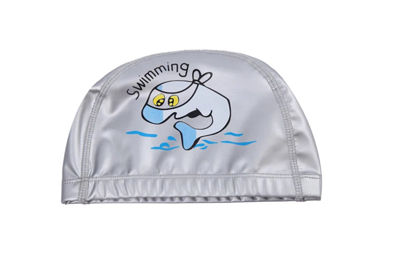 Bonnet de bain imperméable en tissu PU pour enfants, mignon, Animal de dessin animé, dauphin, protège les oreilles, cheveux longs, pour garçons et filles