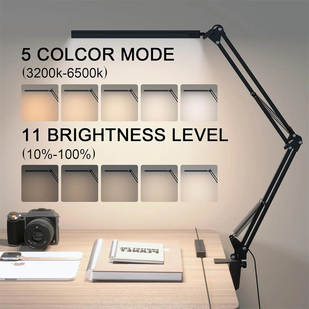 LED desk lamp, adjustable flexible reading lamp with variable brightness, 3 colors, 10 brightness levels, table lamp with memory function for the office