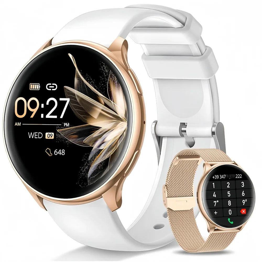 Montre intelligente pour femme avec fonction téléphone, écran tactile HD 1,39 pouces avec moniteur, cycle menstruel, surveillance du sommeil, pedom