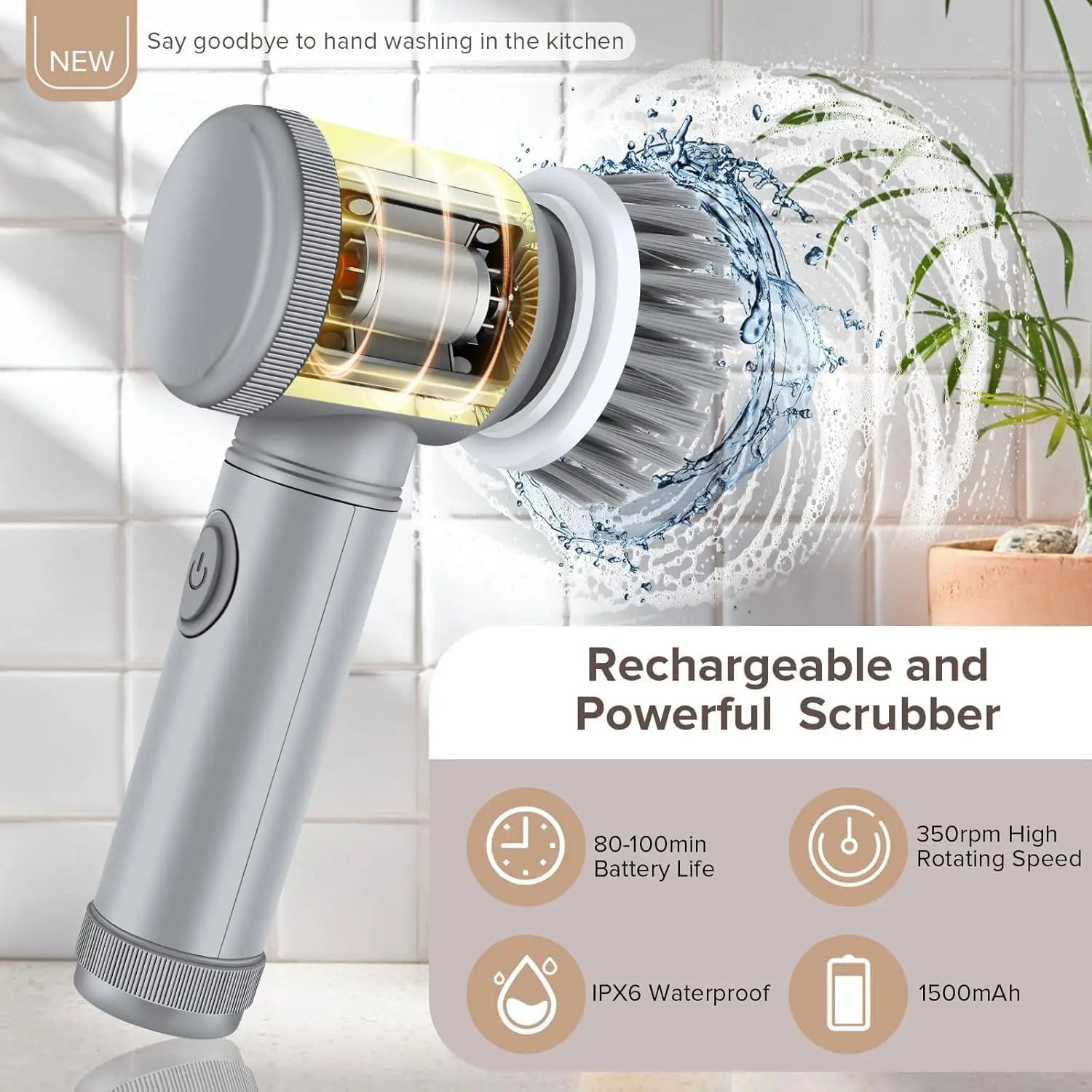 Épurateur électrique à rotation pour le nettoyage de la salle de bain et de la cuisine! Avec 5 têtes de brosse de nettoyage électriques idéales pour baignoire, évier de fenêtre de carrelage