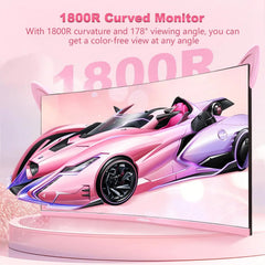 Moniteur rose incurvé de 27 pouces QHD 165hz 1800R, écran de jeu HDR10, écran de bureau à synchronisation libre, 1ms GTG avec haut-parleurs, inclinaison réglable