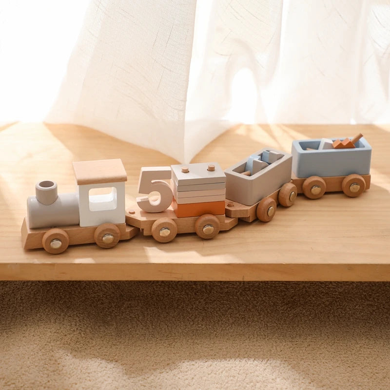 Jouets Montessori Train en bois jouet d'anniversaire bébé jouets éducatifs chariot en bois bébé jouets d'apprentissage nombre de bois bébé jouets cadeaux