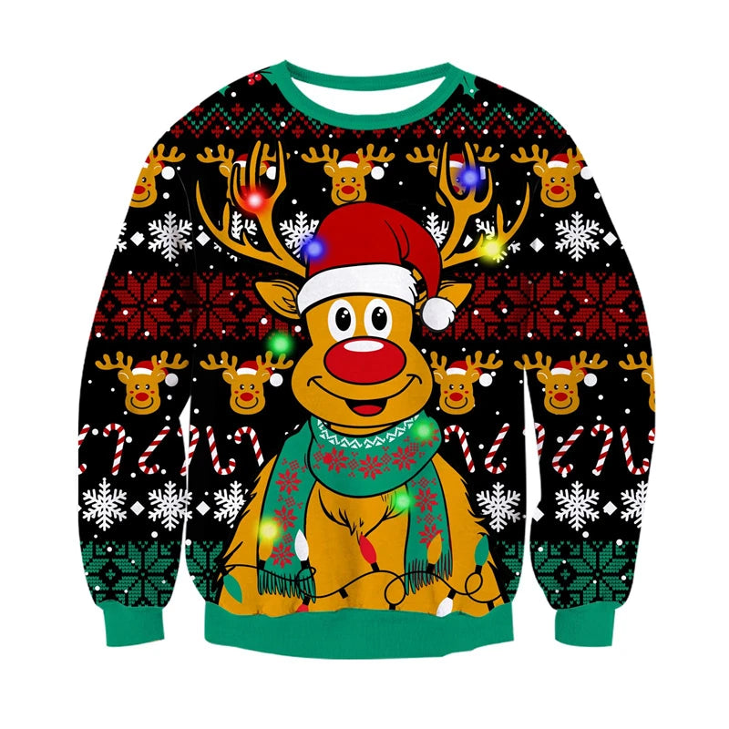 Sweat-shirt de noël en forme de renne du père noël pour hommes et femmes, pull à manches longues, nouvel an, fête de Festival, col rond