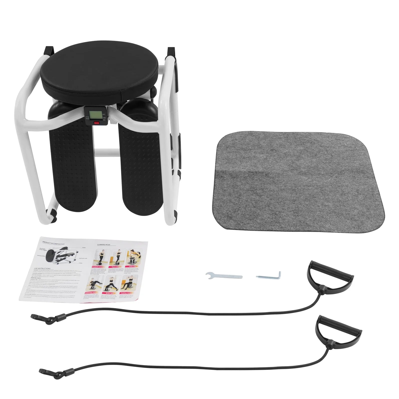 Stepper multifonction avec siège, bandes de résistance et tapis antidérapant, Stepper d'exercice avec affichage LED, équipement d'entraînement à domicile