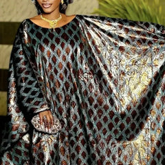 Elegant Ramadan dresses for women, African party caftan, Ankara print boubou, long-sleeved evening dress for Eid celebration