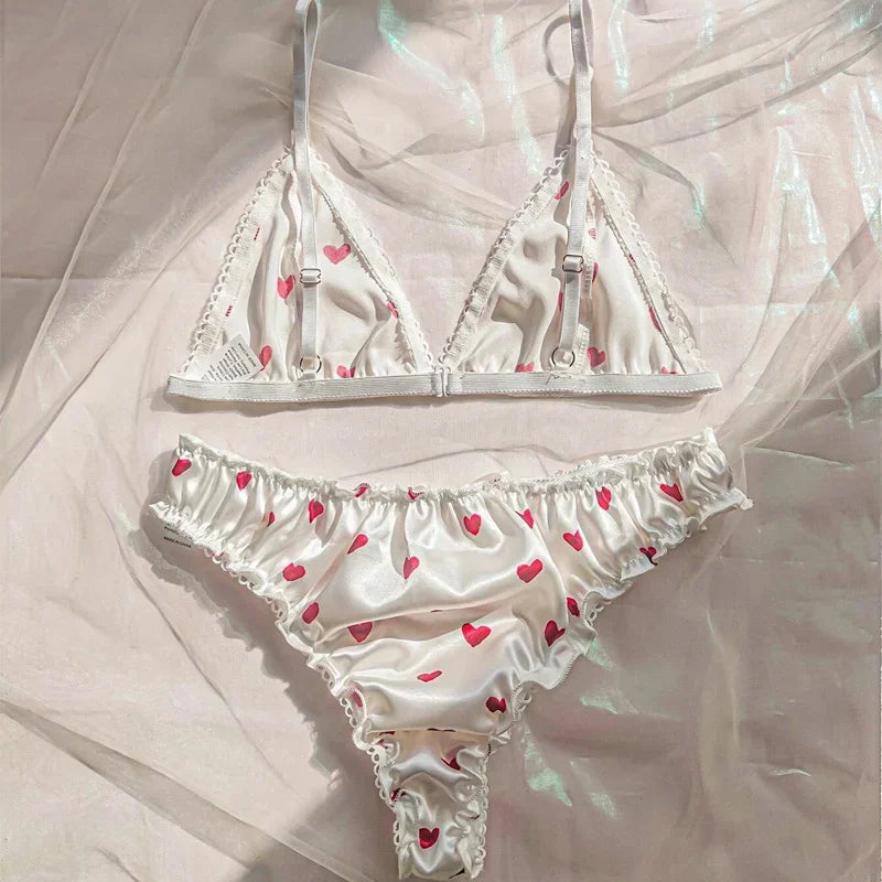 Costume de Lingerie érotique pour femmes, sous-vêtements Sexy sans fil avec nœud papillon, ensemble deux pièces blanc féminin