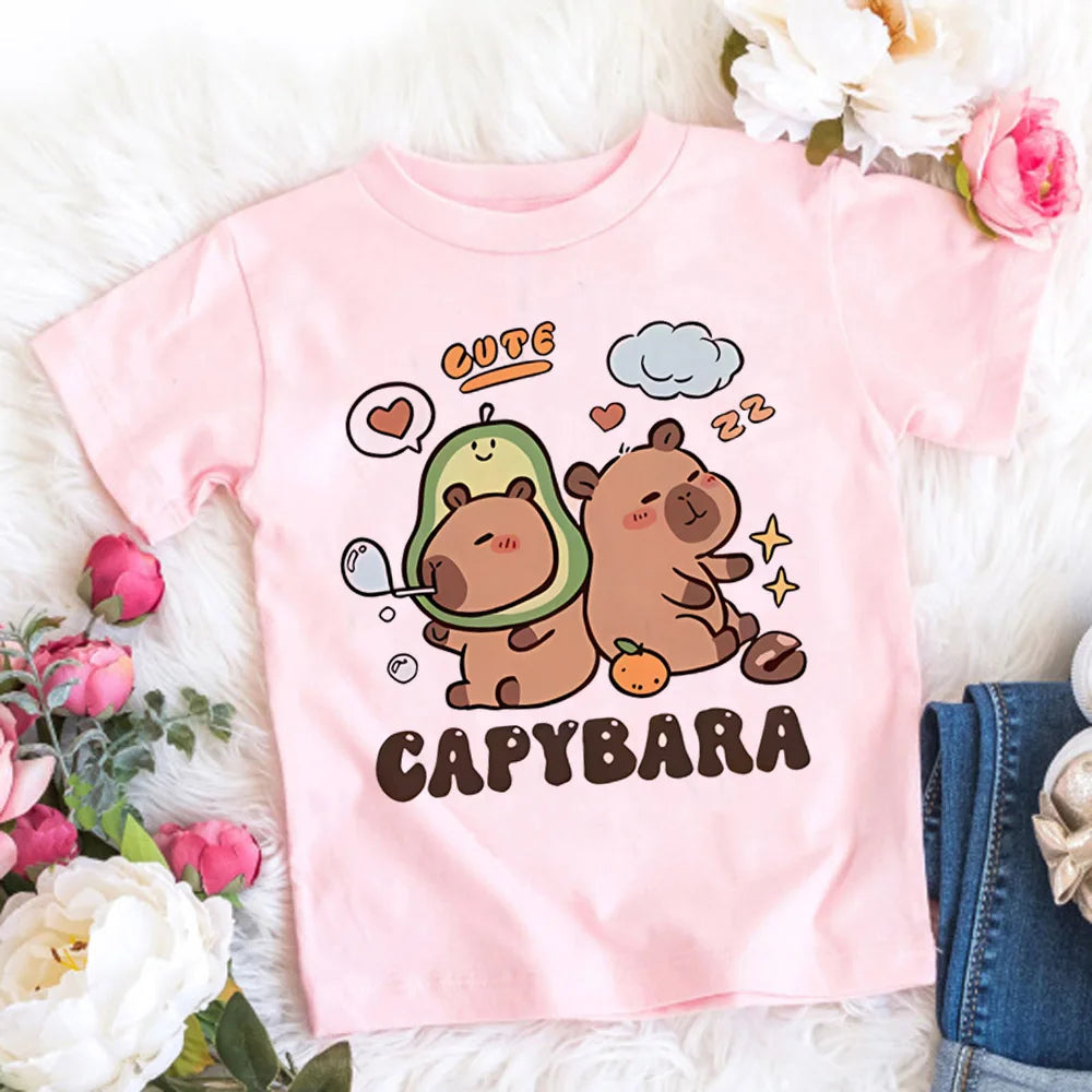 Enfants T-shirt basique femmes hommes Capybara t-shirts 3-10 ans enfants à manches courtes vêtements garçons filles col rond hauts cadeaux d'anniversaire