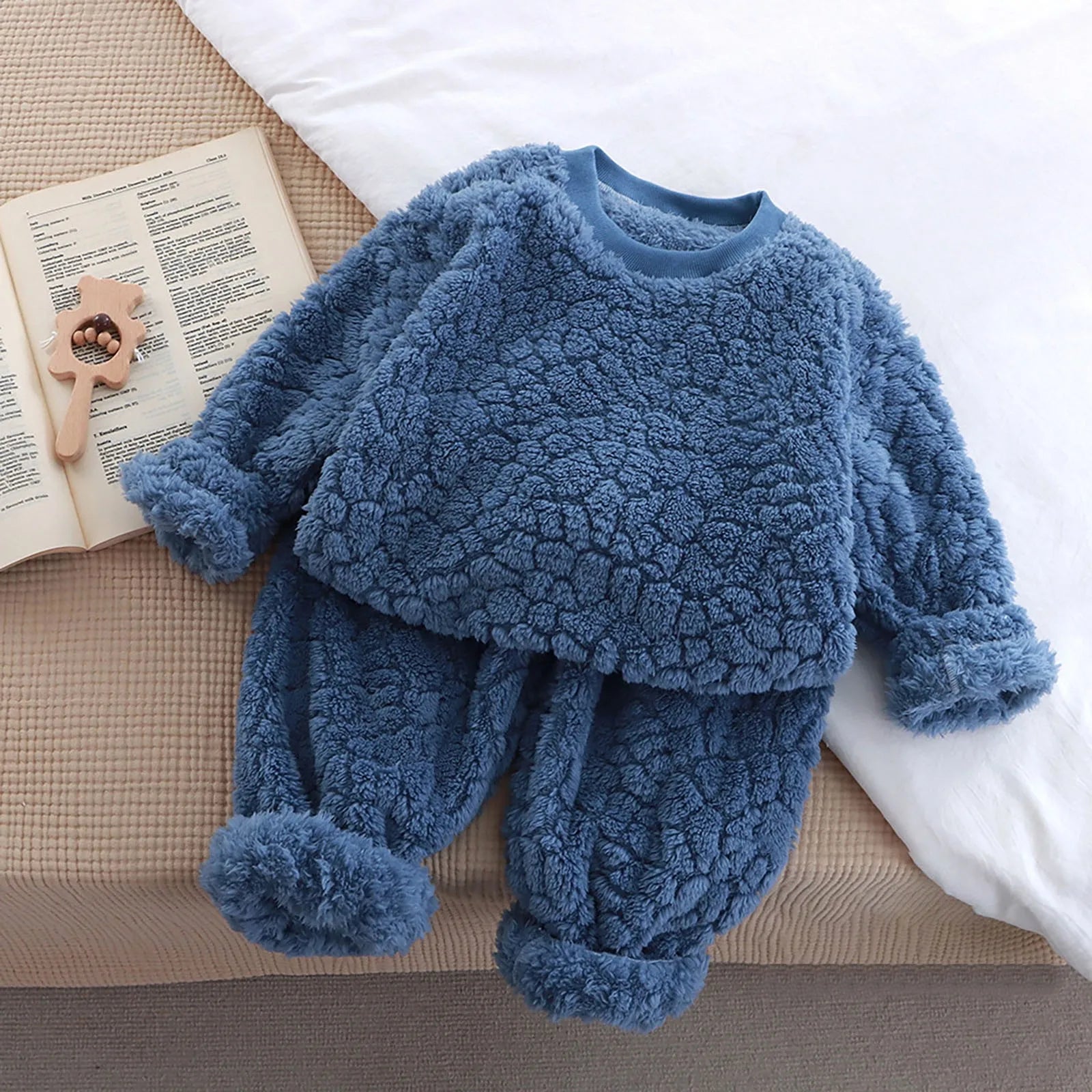 2t filles vêtements flanelle ensemble enfants deux pièces ensemble nouveau fourrure Jacquard ample col rond maison costume enfant en bas âge fille garçon correspondant