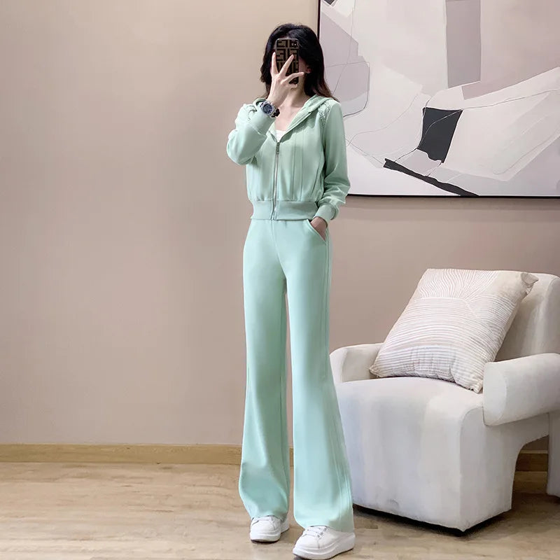 Ensemble de vêtements de sport décontractés pour femmes, sweat à capuche amincissant pour jeunes, tendance, deux pièces, en Polyester, manches longues, confortable, printemps automne