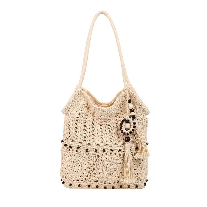 Sac à main tissé de grande capacité, sac à bandoulière ajouré, fourre-tout en Crochet, fourre-tout bohème tissé pour femmes, sacs de Shopping tricotés