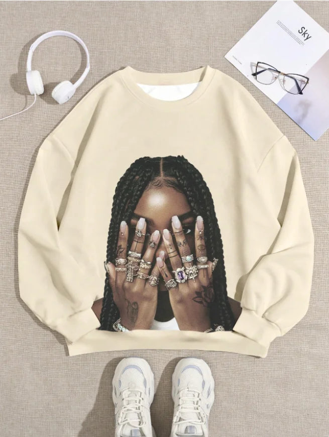 Sweat à capuche à col rond pour femmes et adultes, chemise numérique surdimensionnée, style Hip Hop, Punk Y2k, automne/hiver 25/26, pour adultes et enfants, même Style