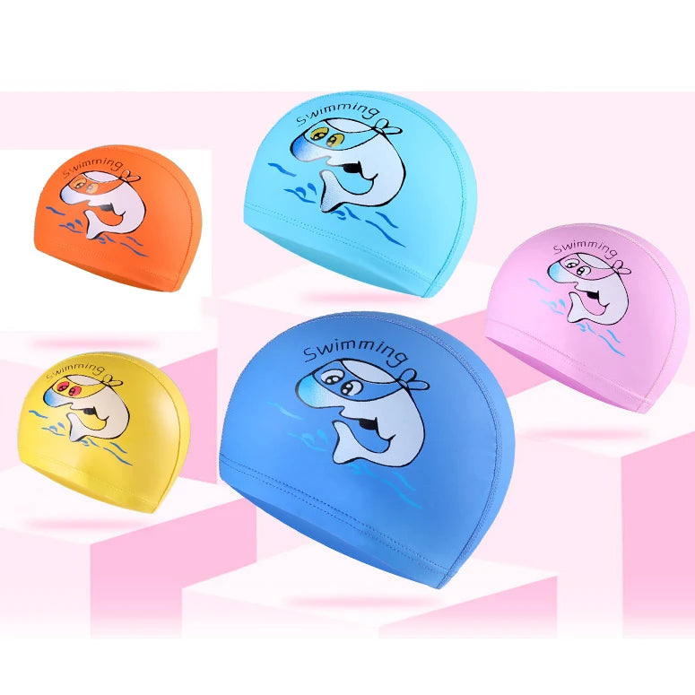 Bonnet de bain imperméable pour enfants, protection des oreilles, en PU, pour garçons et filles, dessin animé, protection des cheveux, natation confortable