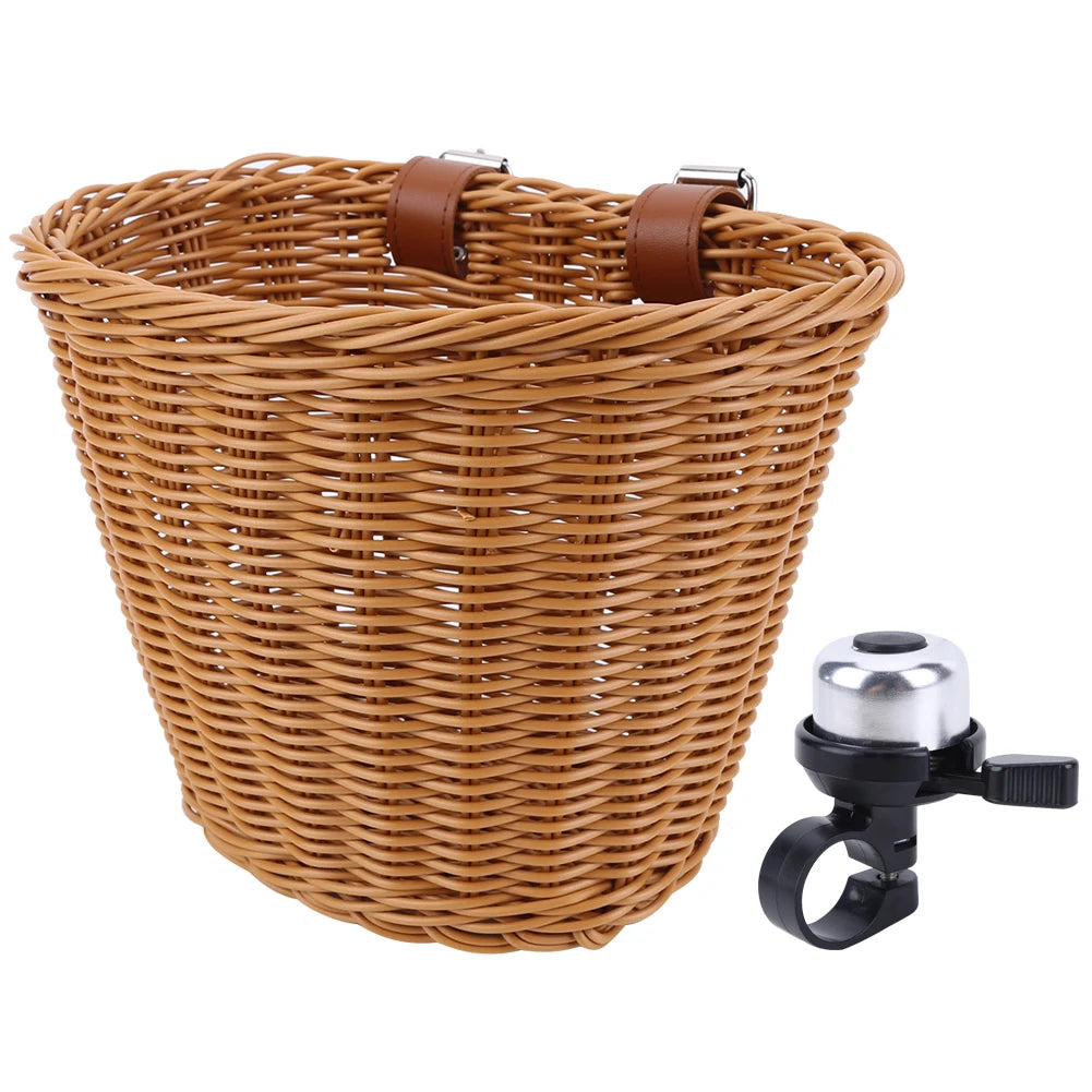 Mir de vélo en rotin tissé à la main pour enfants, ensemble de cloche, pompon, autocollants, guidon avant, accessoires de vélo
