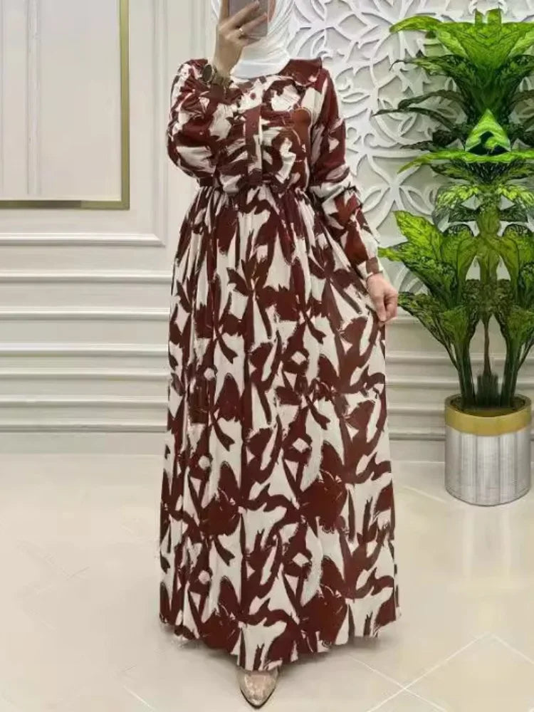 Muslim abaya with buttons for women, printed Eid dresses, jalabiyah, Ramadan, Morocco, kaftan, long Arabic dress, Dubai, educational Islam