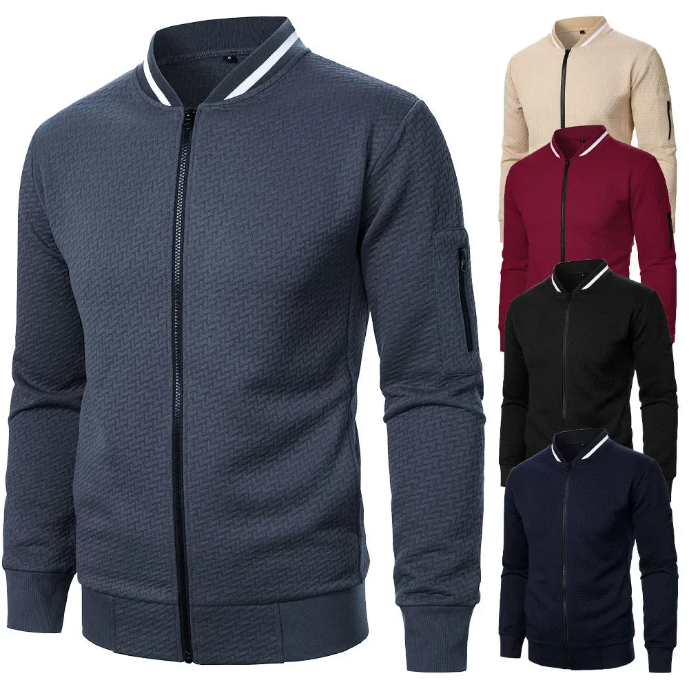 Veste de Baseball pour hommes, Streetwear, nouvelle mode d'automne, vestes décontractées de couleur unie pour hommes, manteau en tissu Jacquard pour hommes