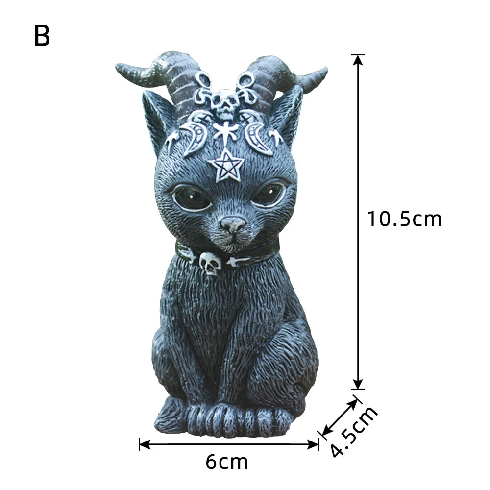 Figurine décorative d'halloween, Sculpture de chat sorcière de jardin, Statue de chaton gothique, chat magique noir, hibou, ornement de magicien, Miniature mignonne