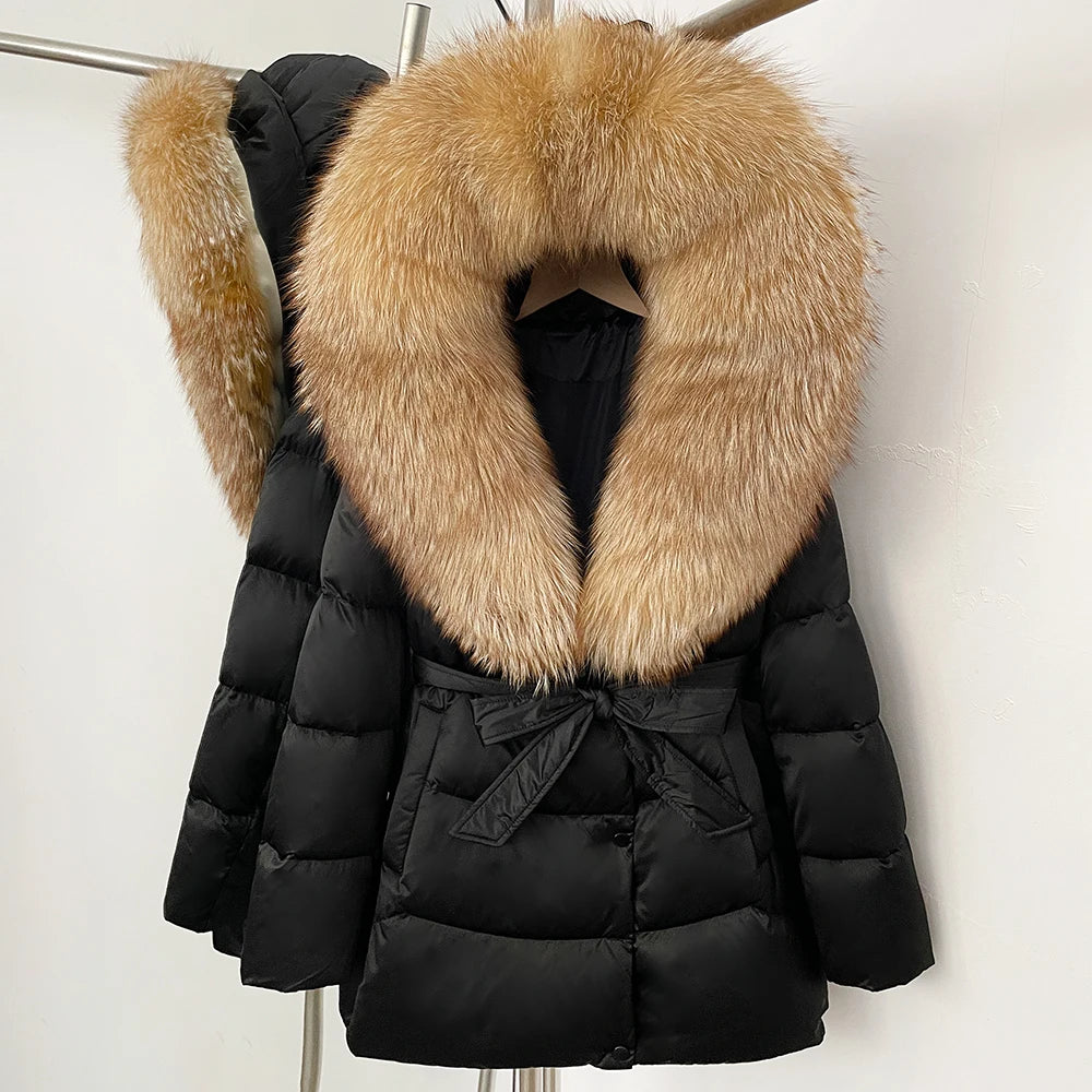 Down Jacket Women Large Fox Fur Hooded Thick Natural Silver Fur Warm Female Parkas Waterproof 2025 Winter 90% Duck Down Coat