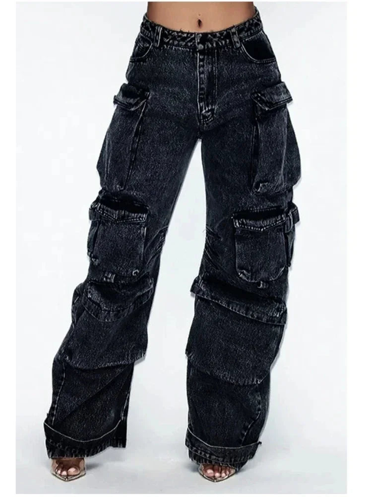 Y2K – jean Baggy en Denim pour femmes, pantalon Cargo, Vintage, multi-poches, taille haute, nouveau pantalon large gothique Harajuku, Streetwear