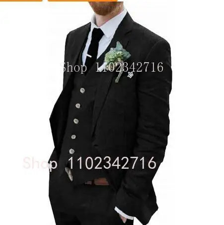 Costume zones me 3 pièces en lin pour hommes, smoking de marié pour mariage, été plage, homme trempé (veste + pantalon + glaçage) Terno, 2023